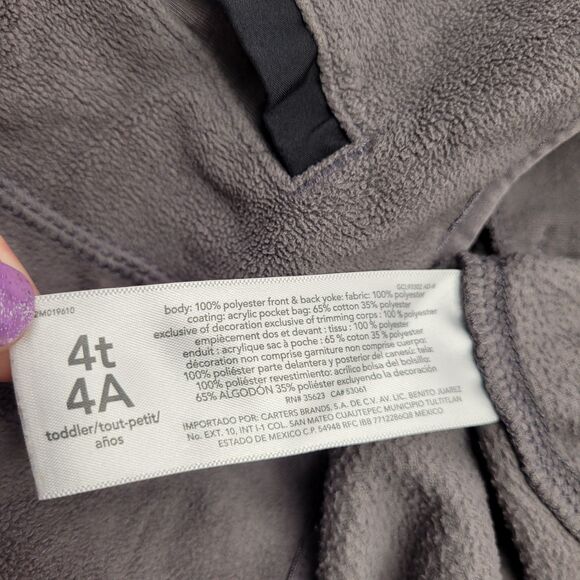 Carter's Toddler Kids Black and Gray Zip-Up Fleece Jacket Size 4T Pre-Own - Picture 6 of 11